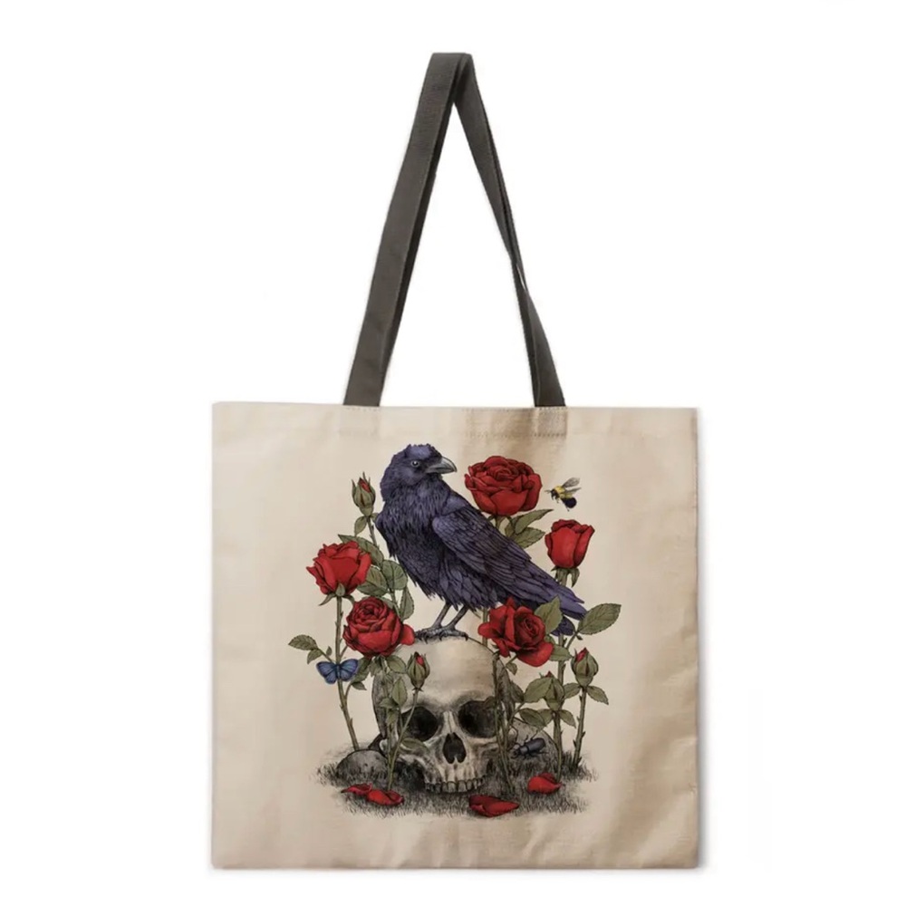 Skull with Crow and roses Totes bag